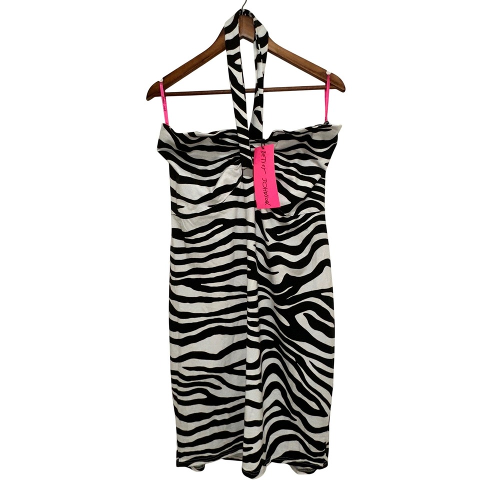 Betsey Johnson Izzy Halter Dress Womens XXL Sonic White Black Zebra NWT $99 - Picture 2 of 9